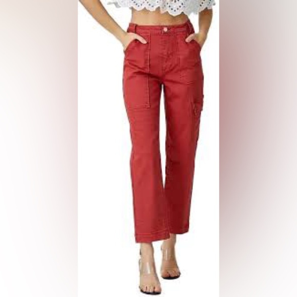 RISEN High Rise Cargo Jeans Crop Length Size 30